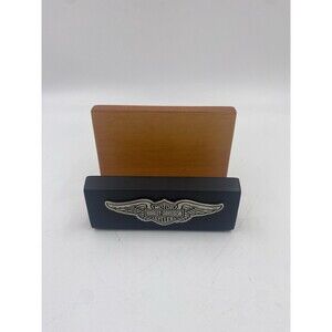 Vintage 2000 Harley Davidson Wooden Business Card Holder Wing Logo